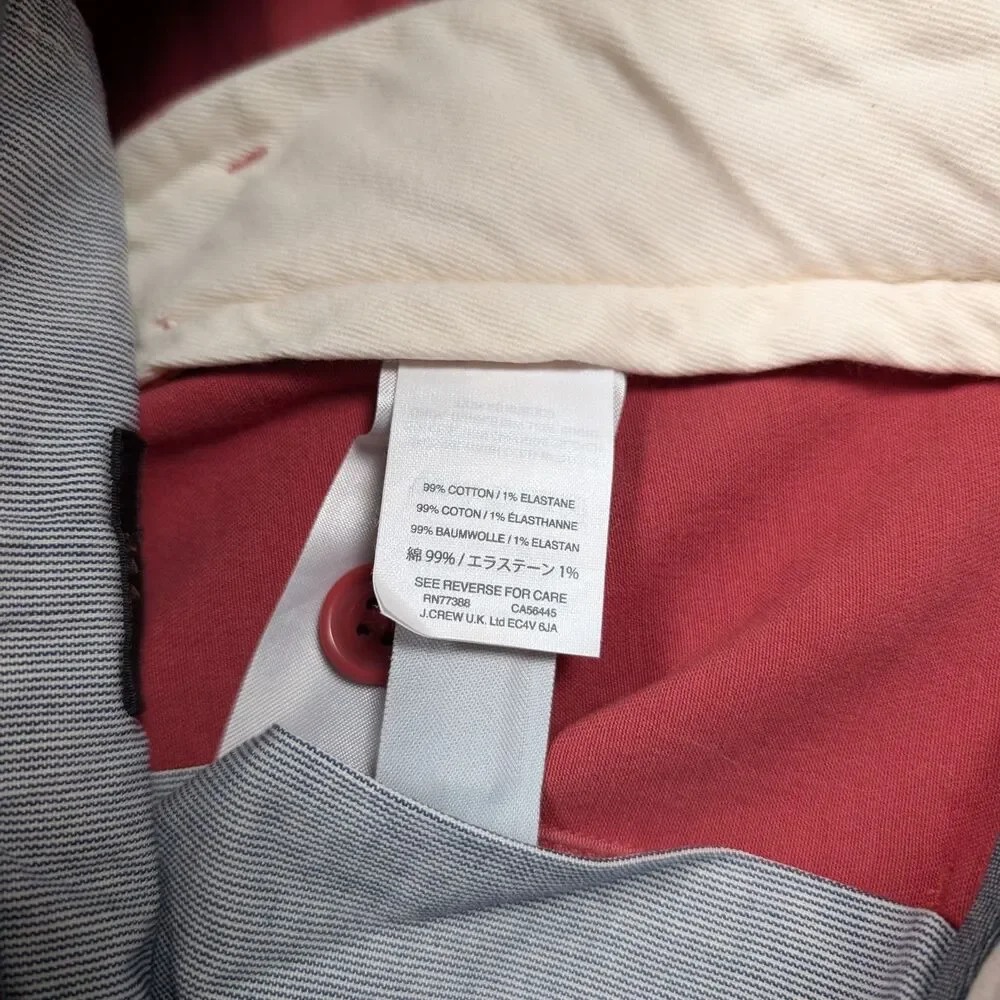 J Crew 770 Chino Pants Mens 34x34(33) Red Stretch Casual Flat Front Straight Leg